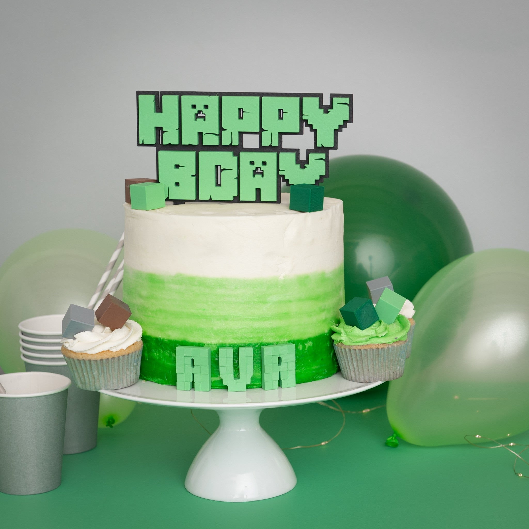 Block Mining Happy Birthday Cake Topper